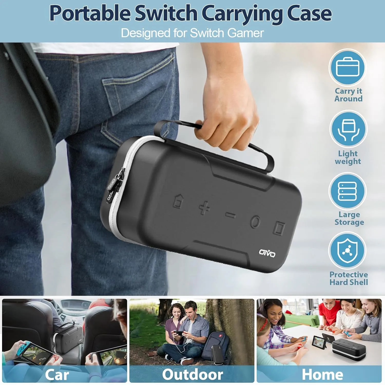 Switch OLED Carrying Case Compatible with Nintendo Switch & OLED, Portable Switch Travel Carry Case Fit for Joy-Con and Adapter, Hard Shell Protective Switch Pouch Bag with 20 Games, White
