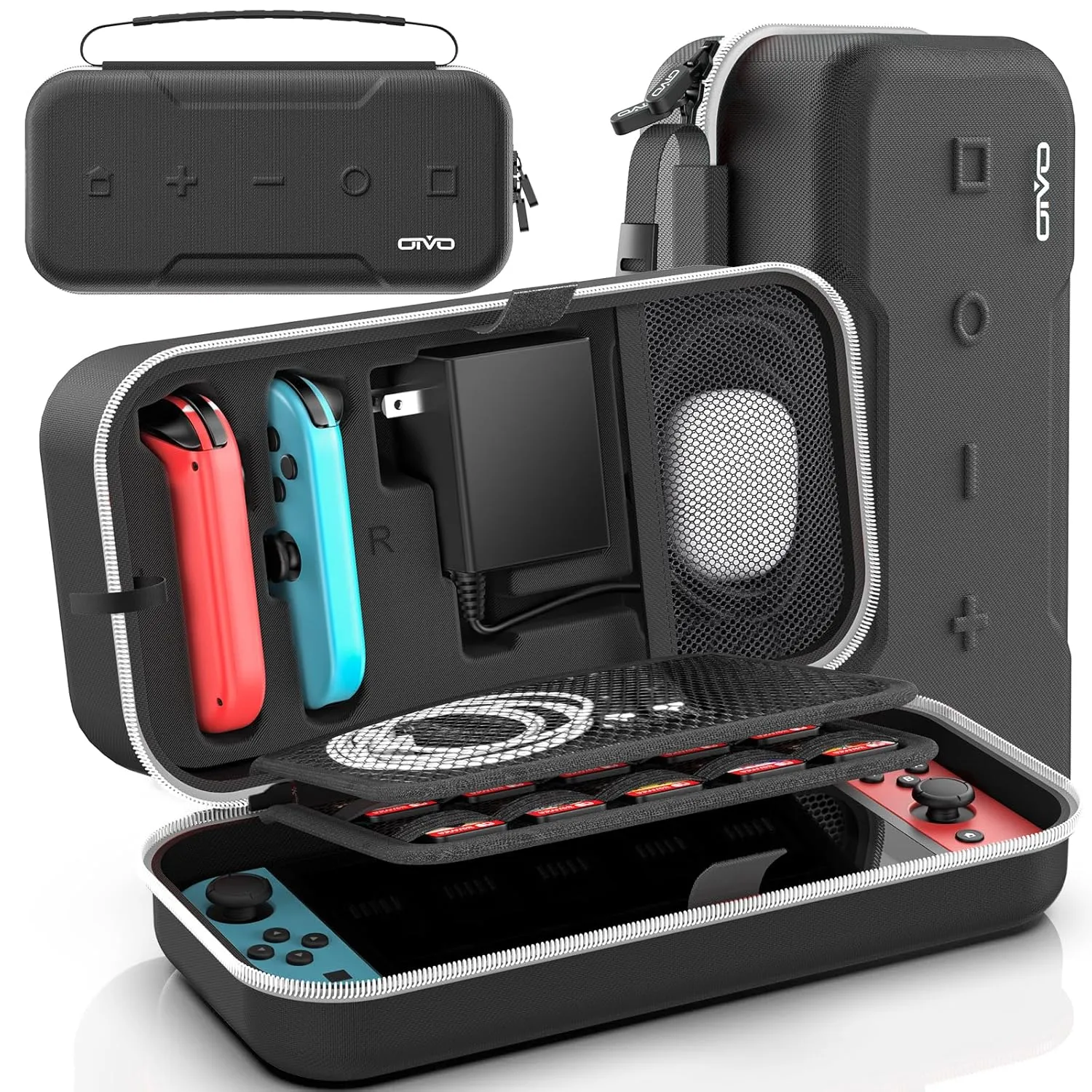 Switch OLED Carrying Case Compatible with Nintendo Switch & OLED, Portable Switch Travel Carry Case Fit for Joy-Con and Adapter, Hard Shell Protective Switch Pouch Bag with 20 Games, White