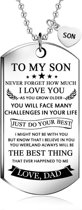 To my Son Dog Tag Necklace from dad best wish To my son never forget how.love dad Pendant Necklace,Inspirational Gifts For son and men Military Jewelry