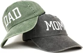 Trendy Apparel Shop Capital Mom and Dad Pigment Dyed Couple 2 Pc Cap Set