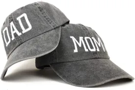 Trendy Apparel Shop Capital Mom and Dad Pigment Dyed Couple 2 Pc Cap Set