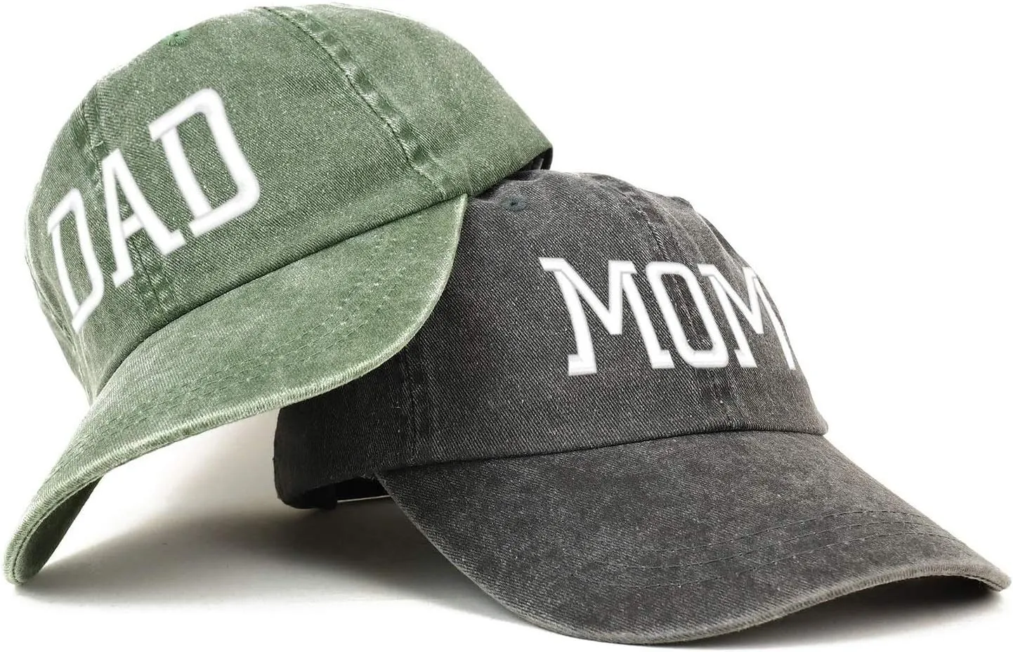 Trendy Apparel Shop Capital Mom and Dad Pigment Dyed Couple 2 Pc Cap Set