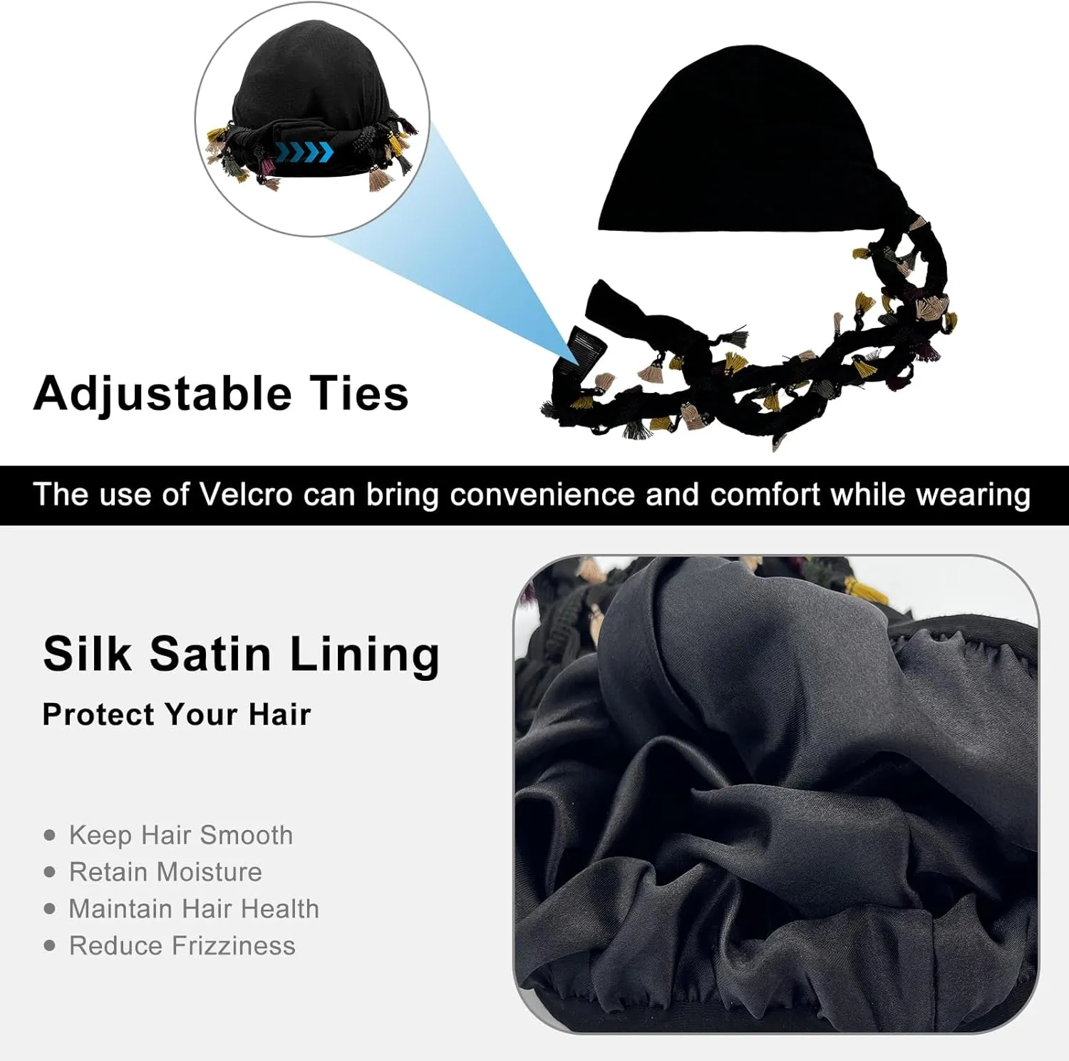 Turban for Men Adjustable Halo Silk Satin Lined Cap for Women Durag Twist Head Wraps Hat Elastic Pre Tie Beniee