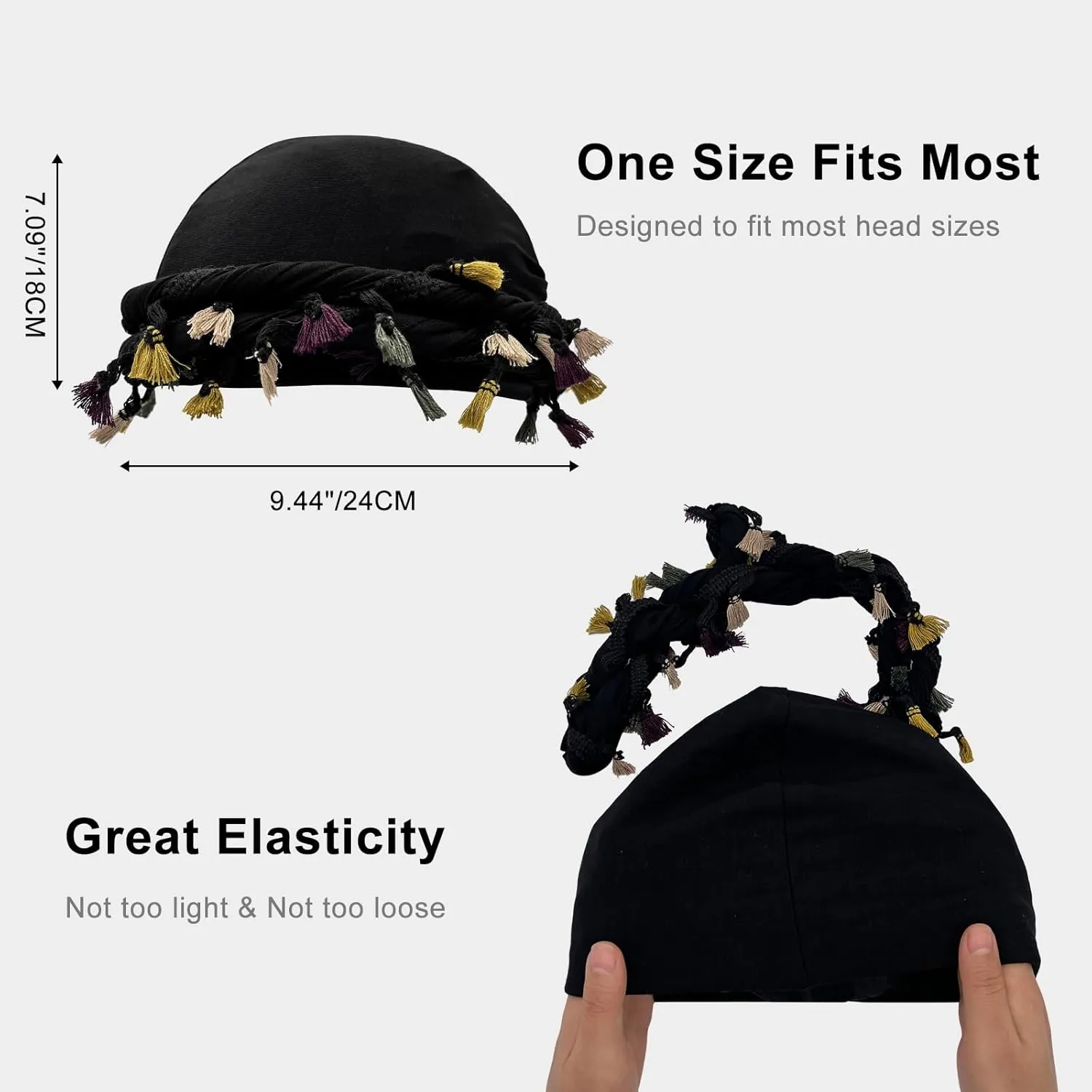 Turban for Men Adjustable Halo Silk Satin Lined Cap for Women Durag Twist Head Wraps Hat Elastic Pre Tie Beniee