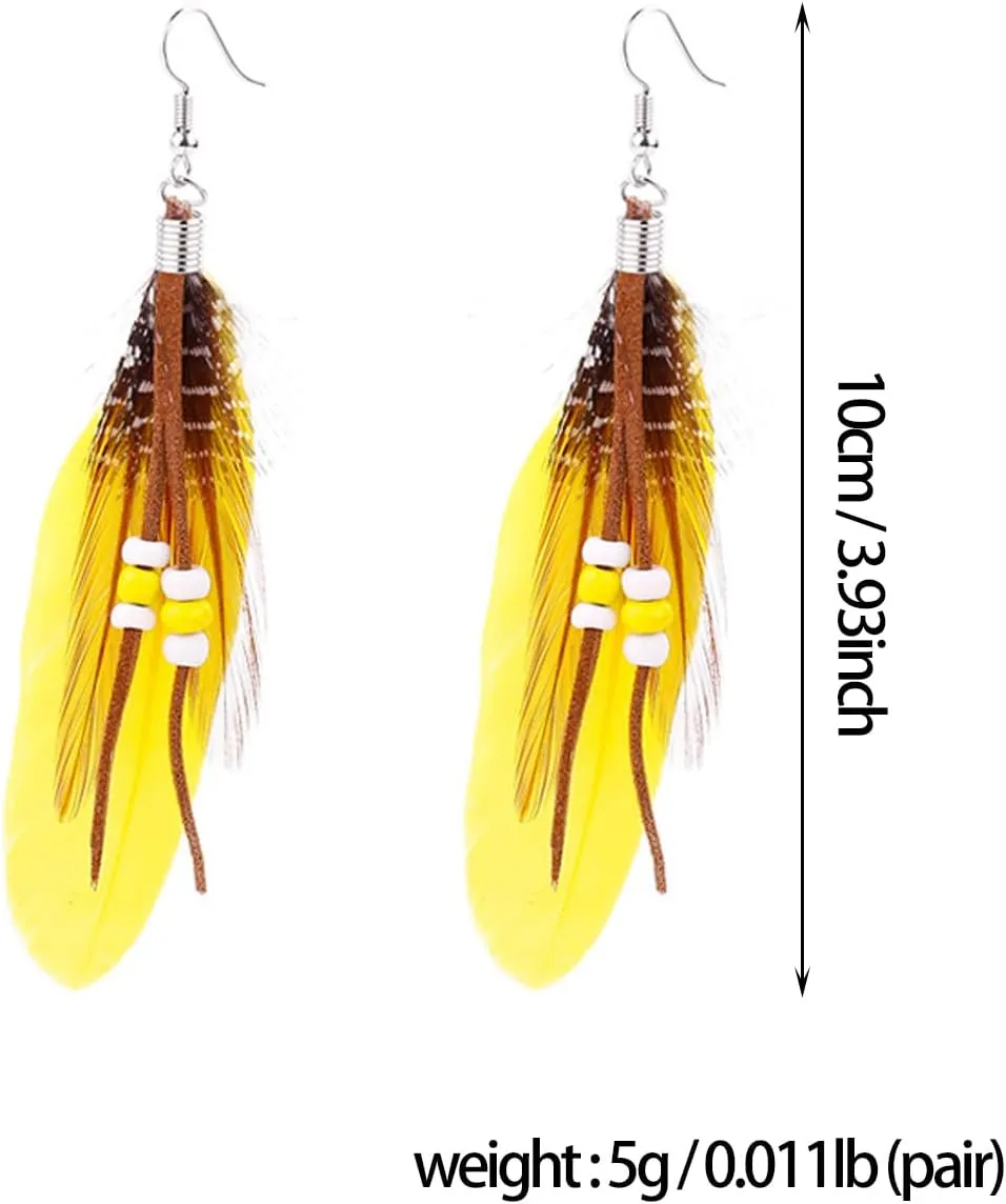 Vintage Bohemian Faux Feather Long Dangle Earrings for Women Men Tassel Hook Earring Jewellery