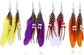 Vintage Bohemian Faux Feather Long Dangle Earrings for Women Men Tassel Hook Earring Jewellery