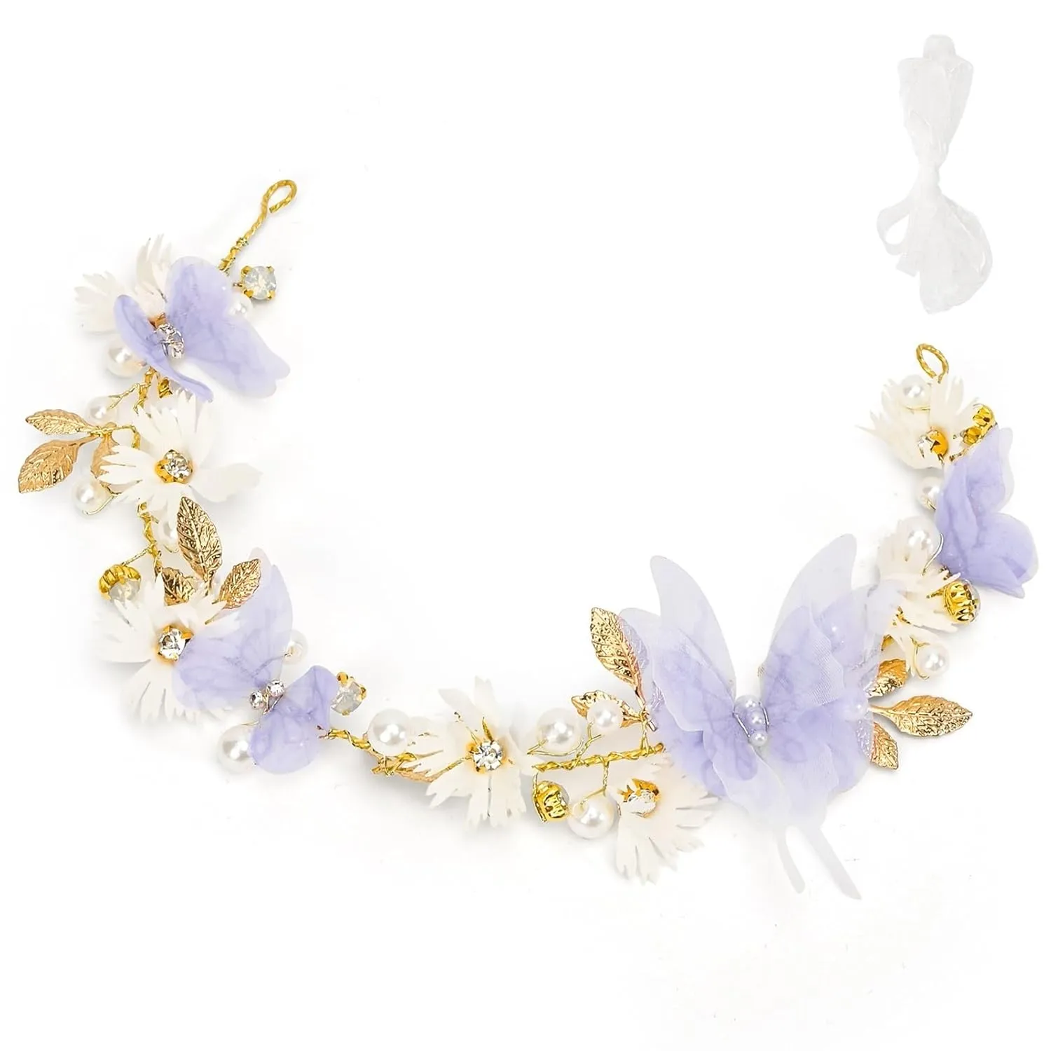 Vividsun Butterfly Headbands Flower Girl Hair Accessory with Pearls Butterfly Tiara for Christmas Birthday Cosplay Headpiece (Purple and gold)