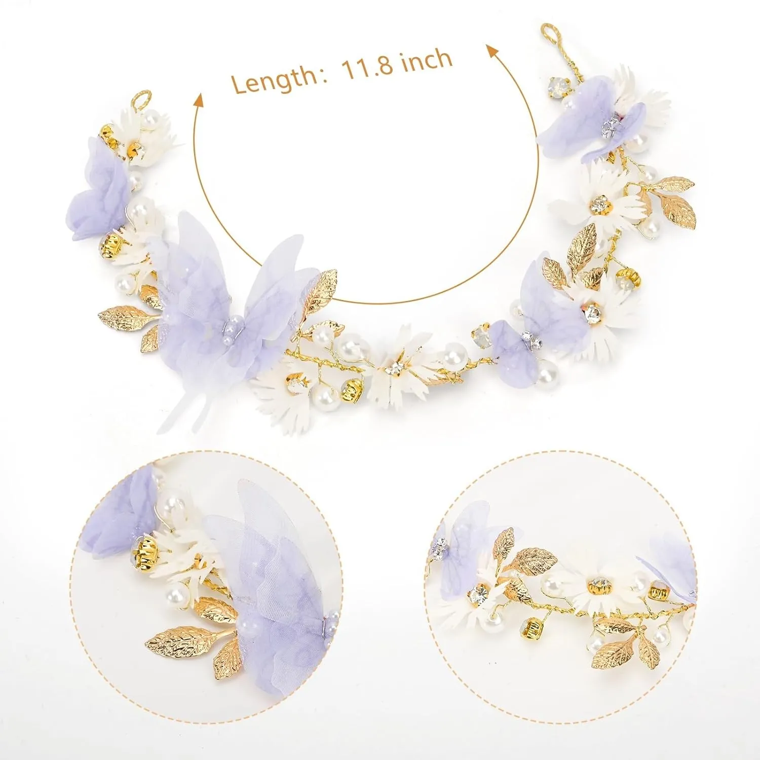 Vividsun Butterfly Headbands Flower Girl Hair Accessory with Pearls Butterfly Tiara for Christmas Birthday Cosplay Headpiece (Purple and gold)