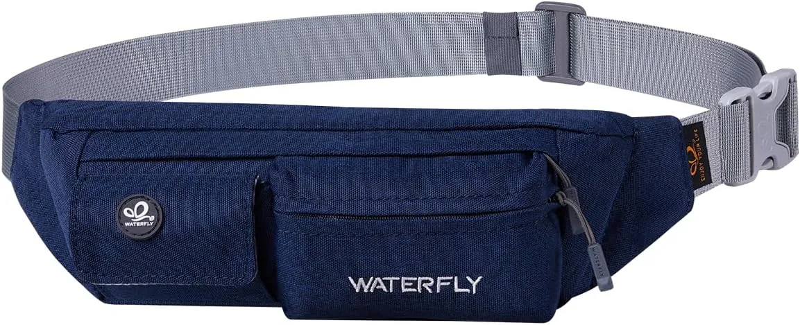 WATERFLY Fanny Pack for Women Men Water Resistant Small Waist Pouch Slim Belt Bag with 4 Pockets for Running Travelling Hiking Walking Lightweight Crossbody Chest Bag Fit All Phones