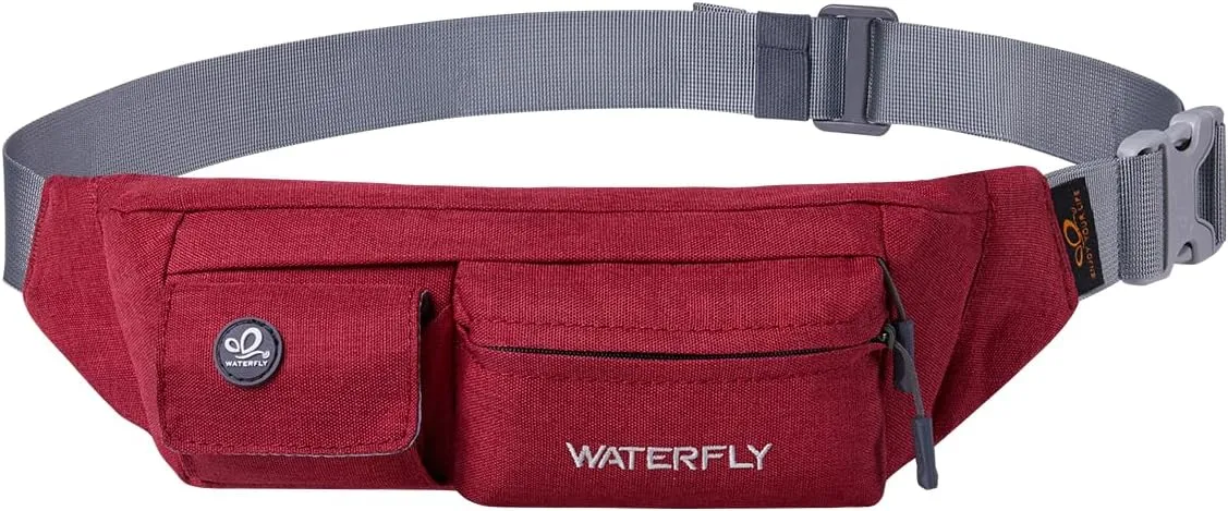 WATERFLY Fanny Pack for Women Men Water Resistant Small Waist Pouch Slim Belt Bag with 4 Pockets for Running Travelling Hiking Walking Lightweight Crossbody Chest Bag Fit All Phones