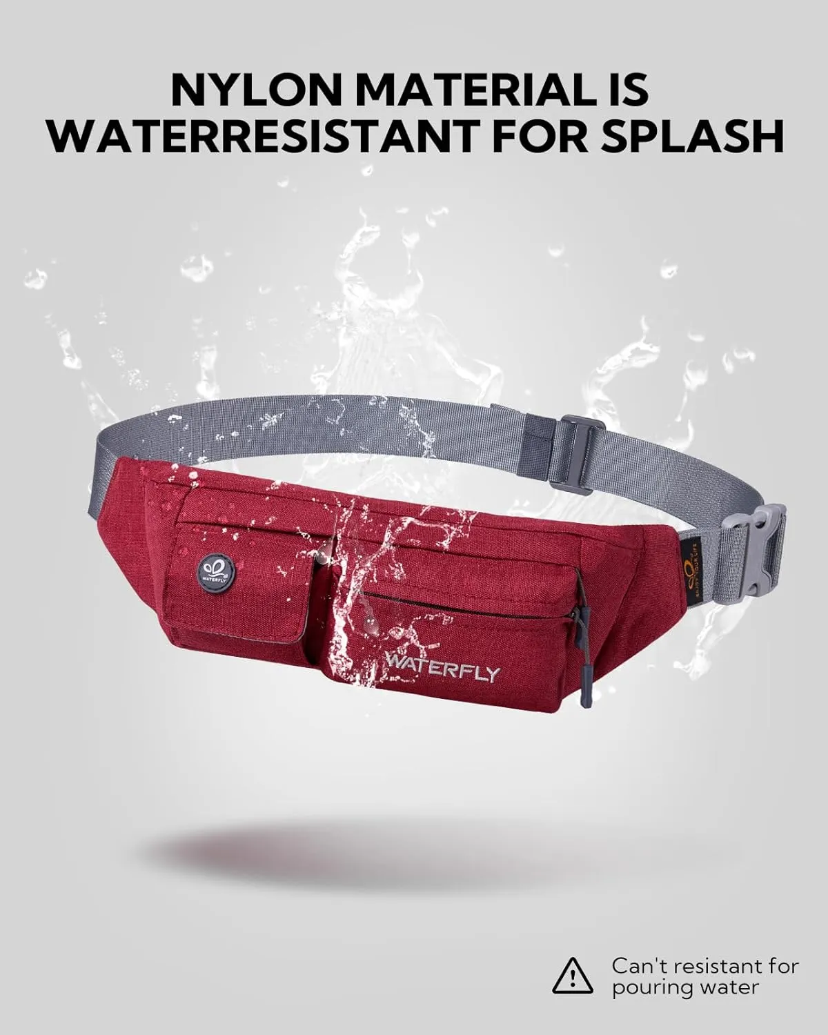 WATERFLY Fanny Pack for Women Men Water Resistant Small Waist Pouch Slim Belt Bag with 4 Pockets for Running Travelling Hiking Walking Lightweight Crossbody Chest Bag Fit All Phones