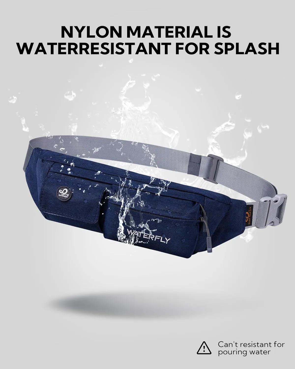 WATERFLY Fanny Pack for Women Men Water Resistant Small Waist Pouch Slim Belt Bag with 4 Pockets for Running Travelling Hiking Walking Lightweight Crossbody Chest Bag Fit All Phones