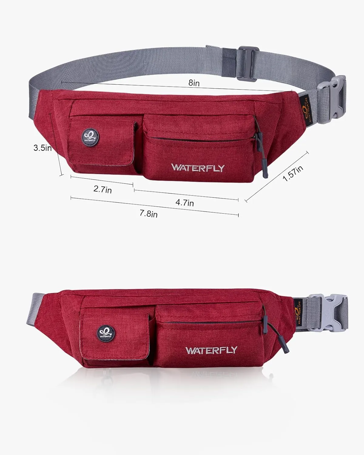 WATERFLY Fanny Pack for Women Men Water Resistant Small Waist Pouch Slim Belt Bag with 4 Pockets for Running Travelling Hiking Walking Lightweight Crossbody Chest Bag Fit All Phones