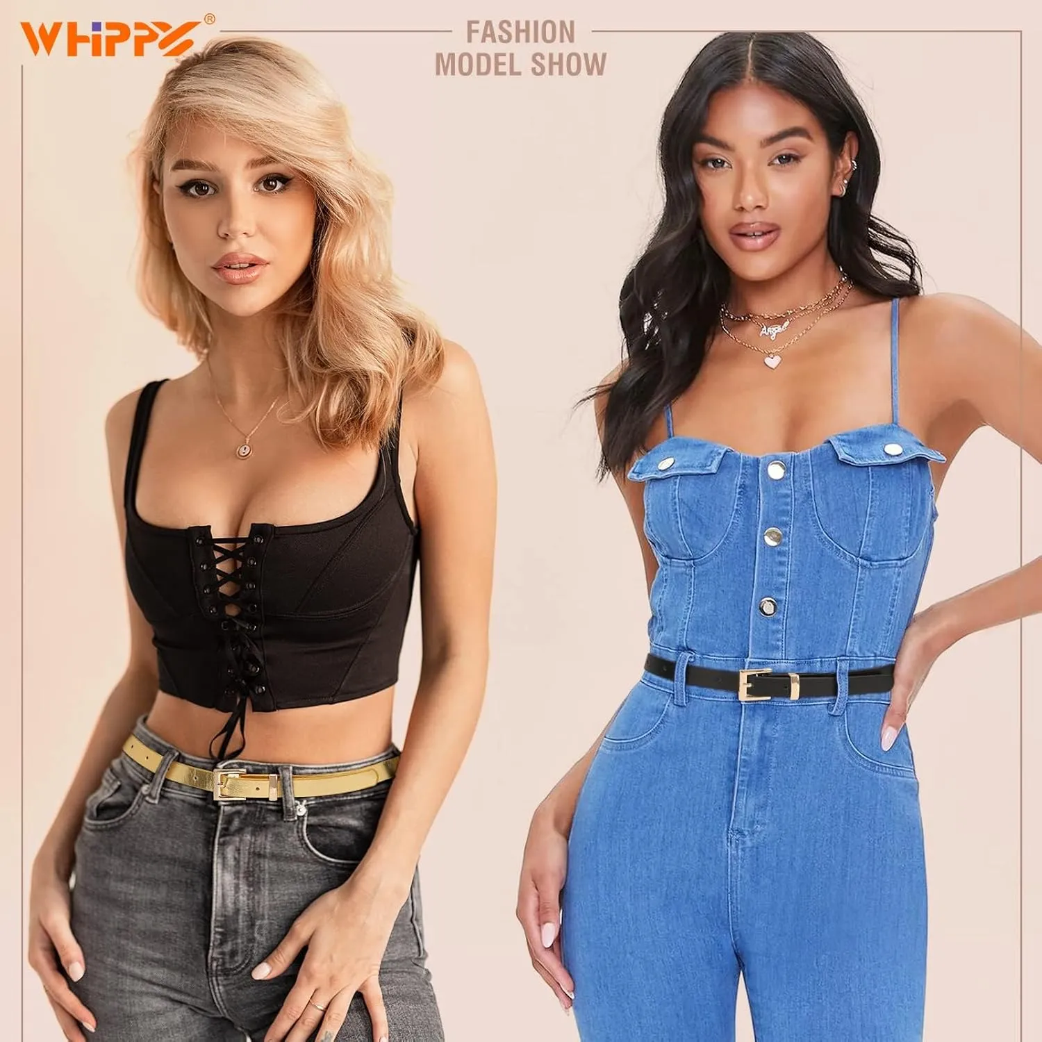 WHIPPY Set of 4Women Skinny Leather Belt Thin Waist Belt with Metal Buckle for Pants Jeans Dresses