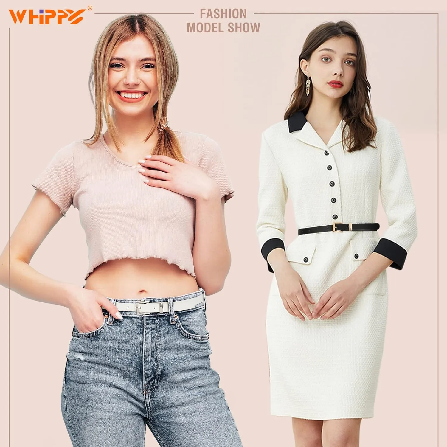 WHIPPY Set of 4Women Skinny Leather Belt Thin Waist Belt with Metal Buckle for Pants Jeans Dresses