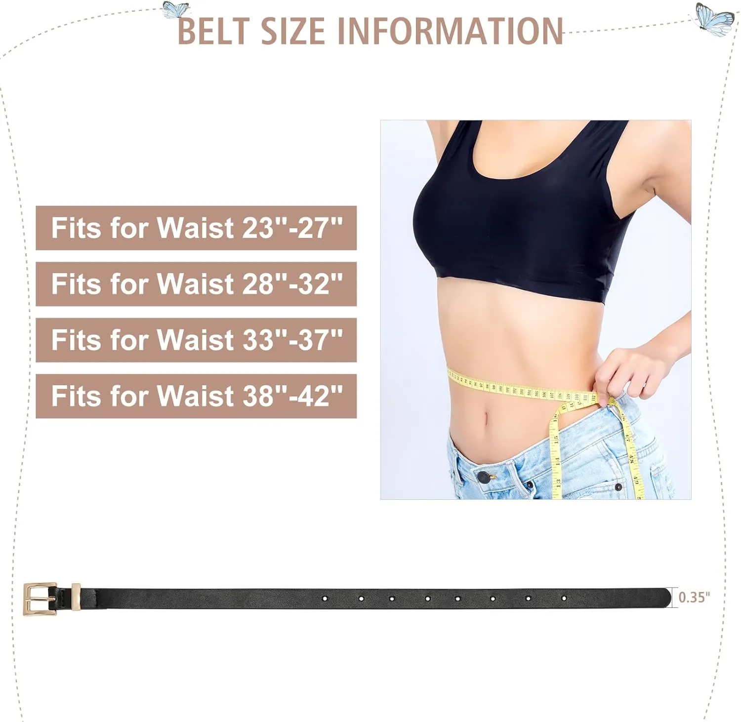 WHIPPY Set of 4Women Skinny Leather Belt Thin Waist Belt with Metal Buckle for Pants Jeans Dresses