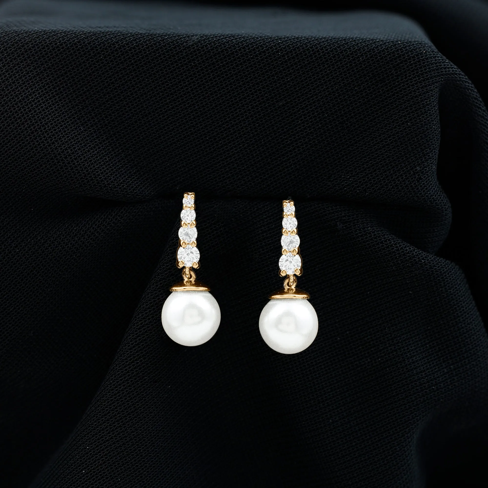 White Freshwater Pearl Drop Earrings with Diamond Bar