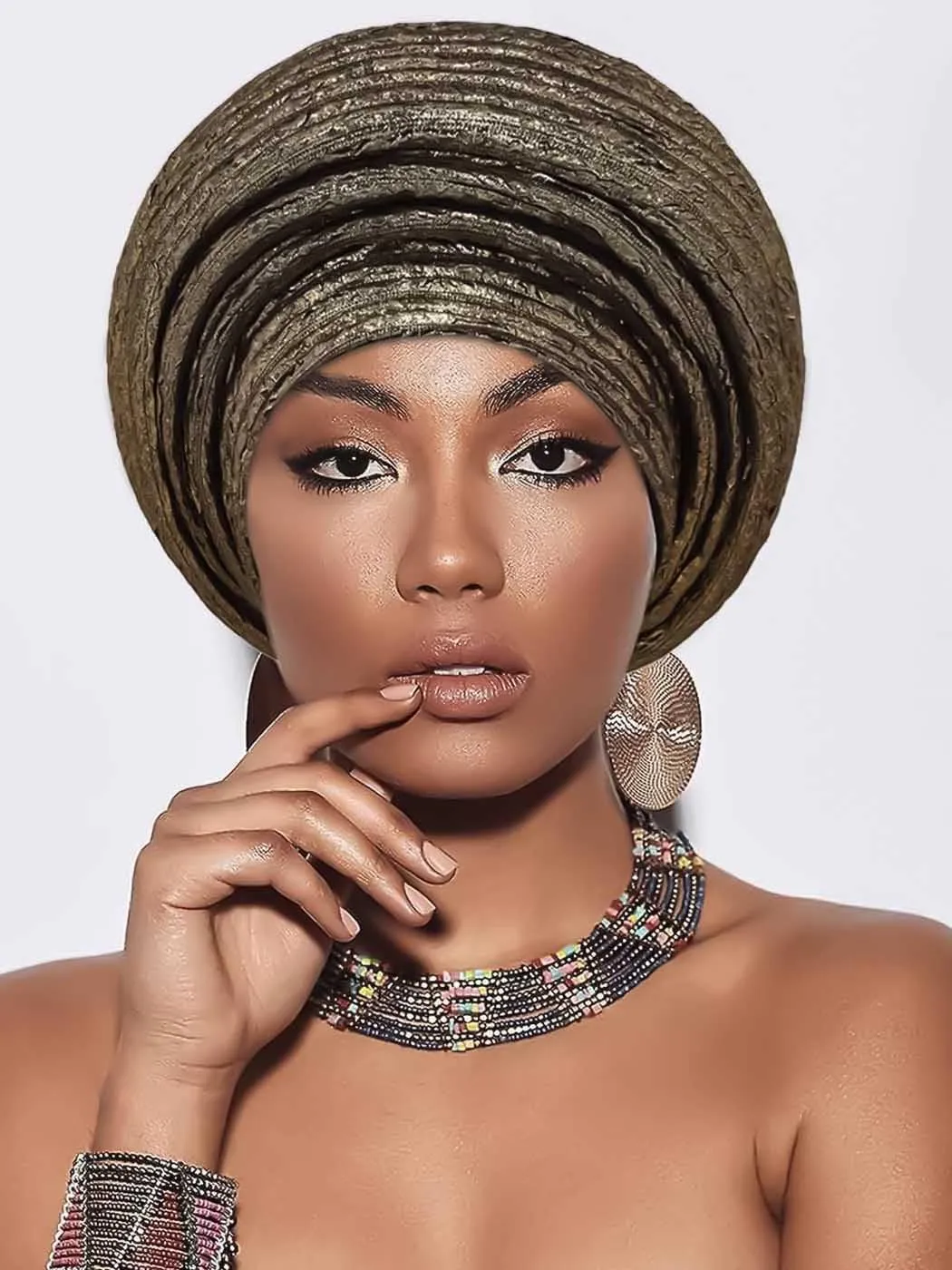 Woeoe Pre-Tied African Hats Gold Auto Gele African Head Wraps Church Turban for Women
