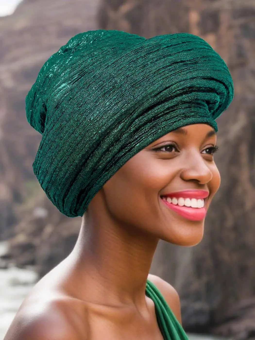 Woeoe Pre-Tied African Hats Gold Auto Gele African Head Wraps Church Turban for Women