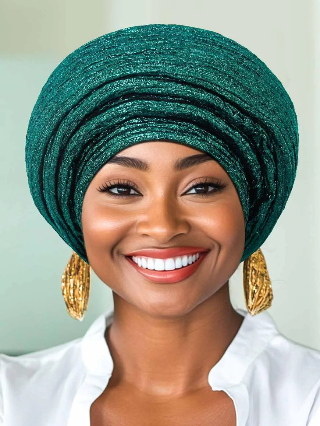 Woeoe Pre-Tied African Hats Gold Auto Gele African Head Wraps Church Turban for Women
