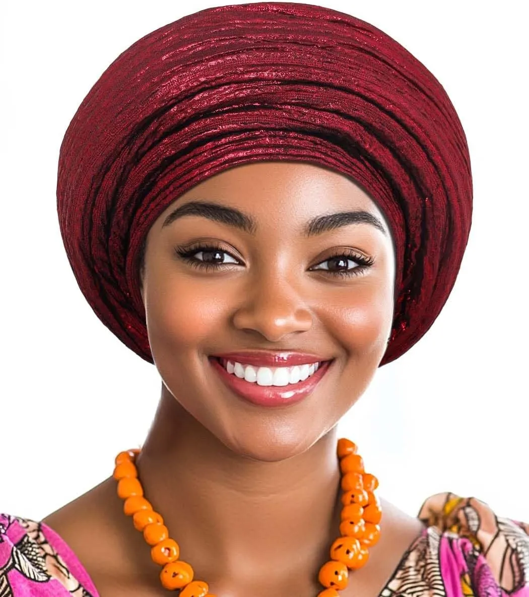 Woeoe Pre-Tied African Hats Gold Auto Gele African Head Wraps Church Turban for Women