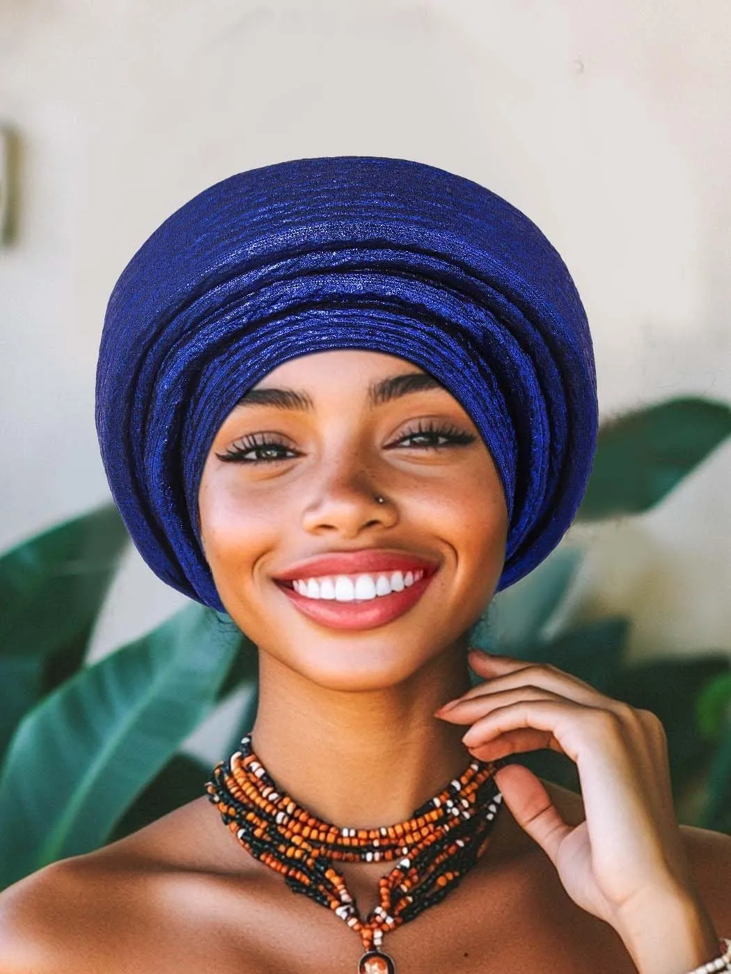 Woeoe Pre-Tied African Hats Gold Auto Gele African Head Wraps Church Turban for Women
