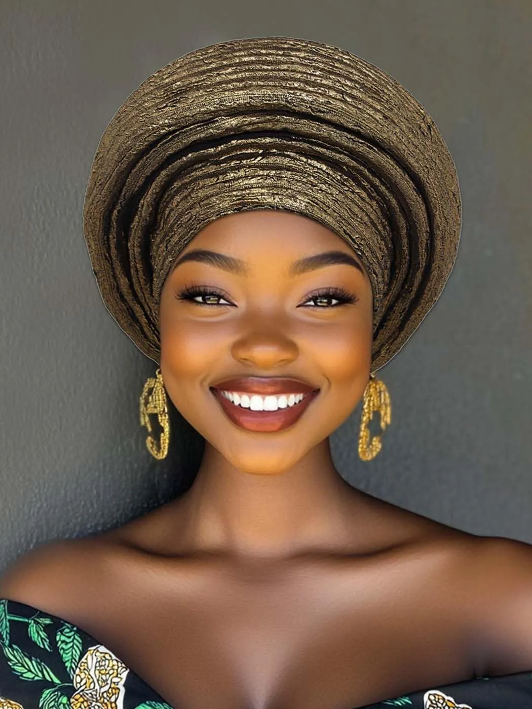 Woeoe Pre-Tied African Hats Gold Auto Gele African Head Wraps Church Turban for Women