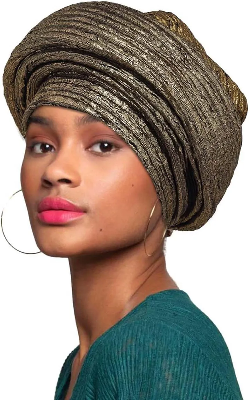 Woeoe Pre-Tied African Hats Gold Auto Gele African Head Wraps Church Turban for Women