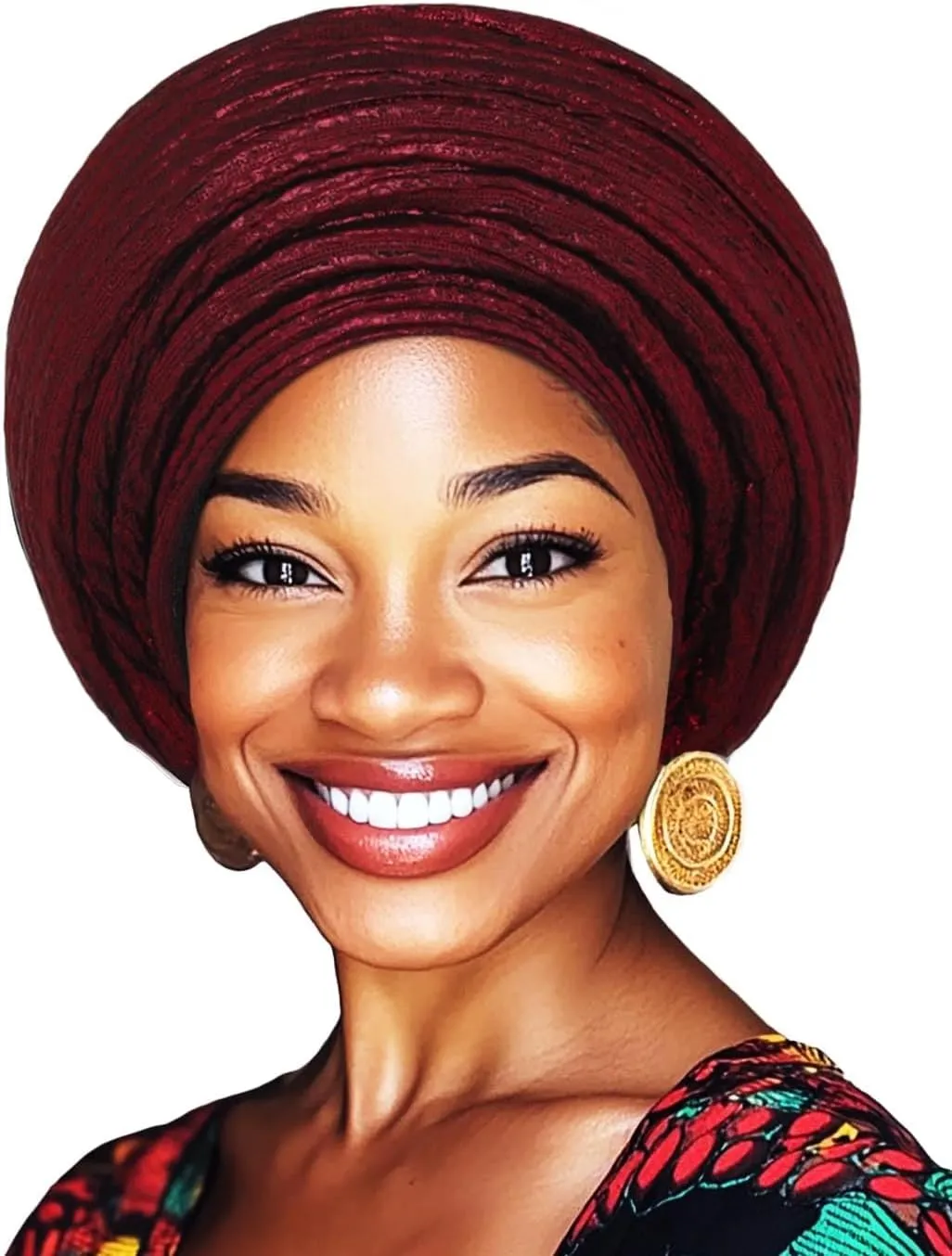 Woeoe Pre-Tied African Hats Gold Auto Gele African Head Wraps Church Turban for Women