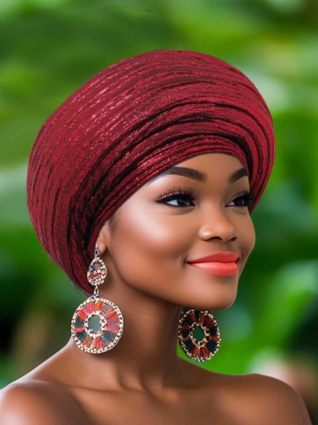 Woeoe Pre-Tied African Hats Gold Auto Gele African Head Wraps Church Turban for Women