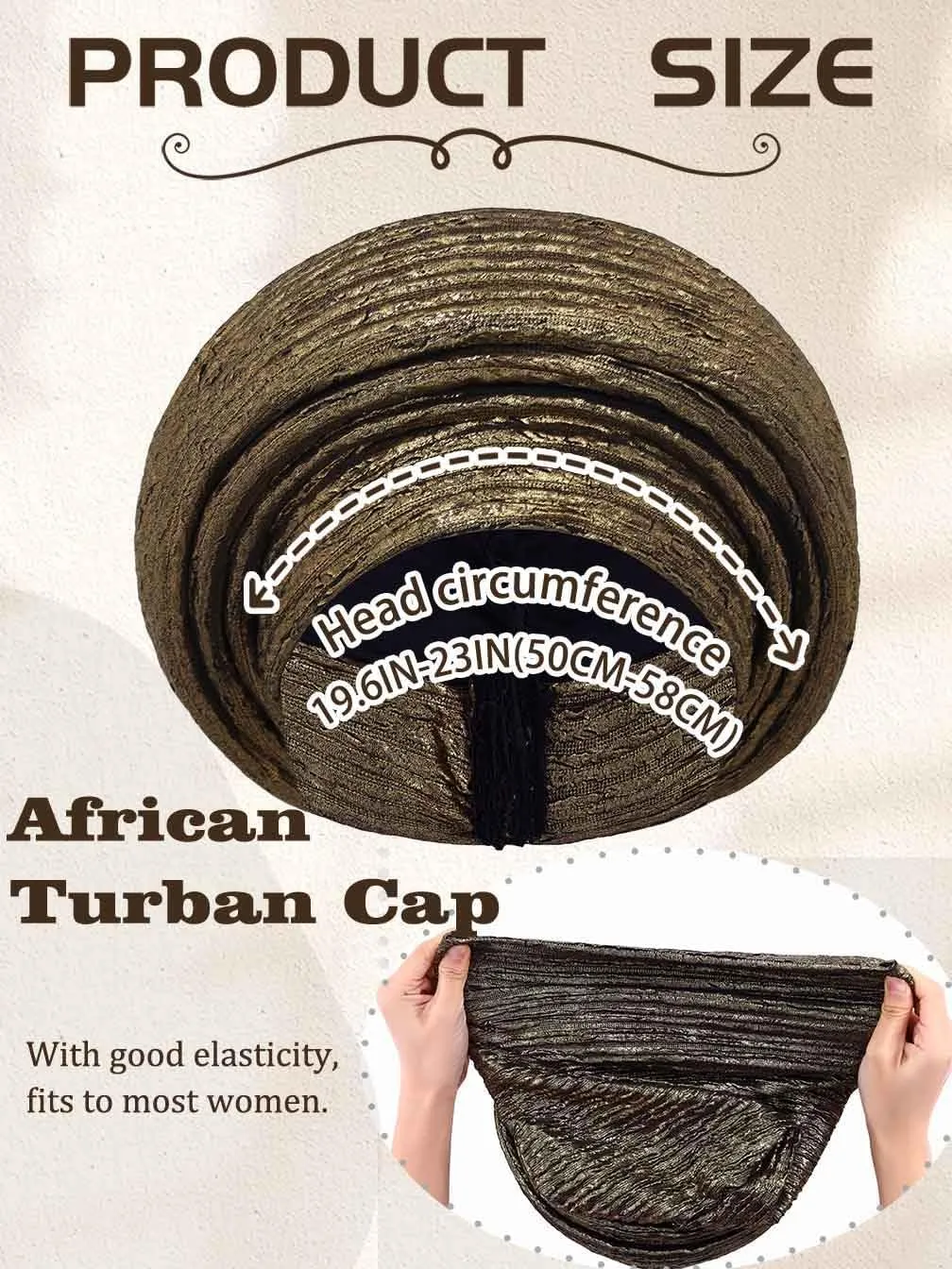 Woeoe Pre-Tied African Hats Gold Auto Gele African Head Wraps Church Turban for Women