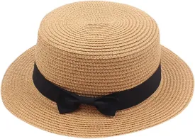 Womens Sun Hat Classic Fedora Hat Flat Top Hat Pork Pie Hat Wide Brim Church Cap for Women and Men
