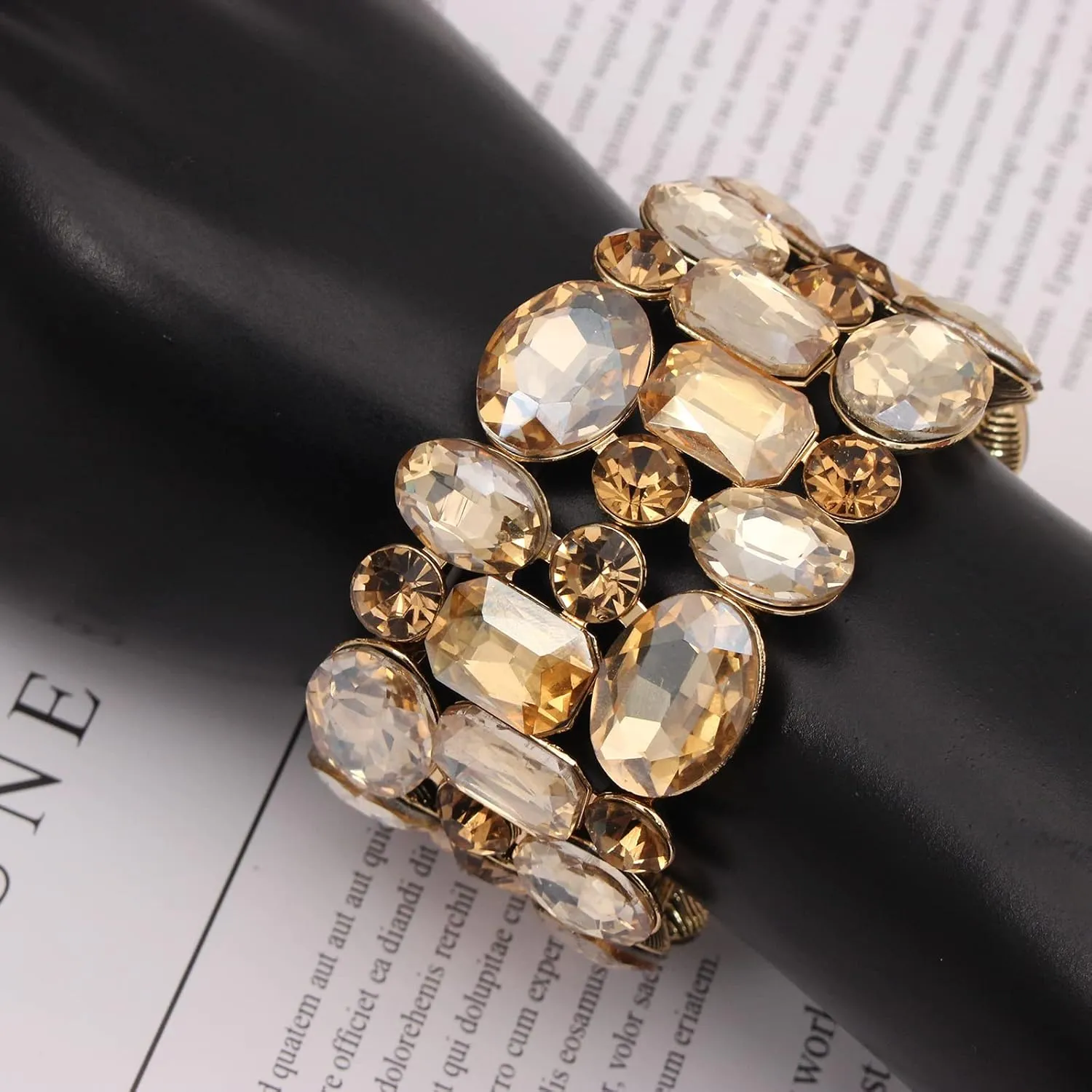 Womens Wedding Bridal Crystal Leaf Flower Stretch Bangle Elastic Wide Bracelet Jewelry for Brides Bridesmaid