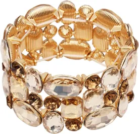 Womens Wedding Bridal Crystal Leaf Flower Stretch Bangle Elastic Wide Bracelet Jewelry for Brides Bridesmaid