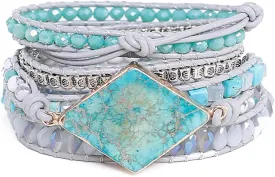 YGLINE Boho Handmade Wrap Leather Tube Crystal Stone Bracelet for Women