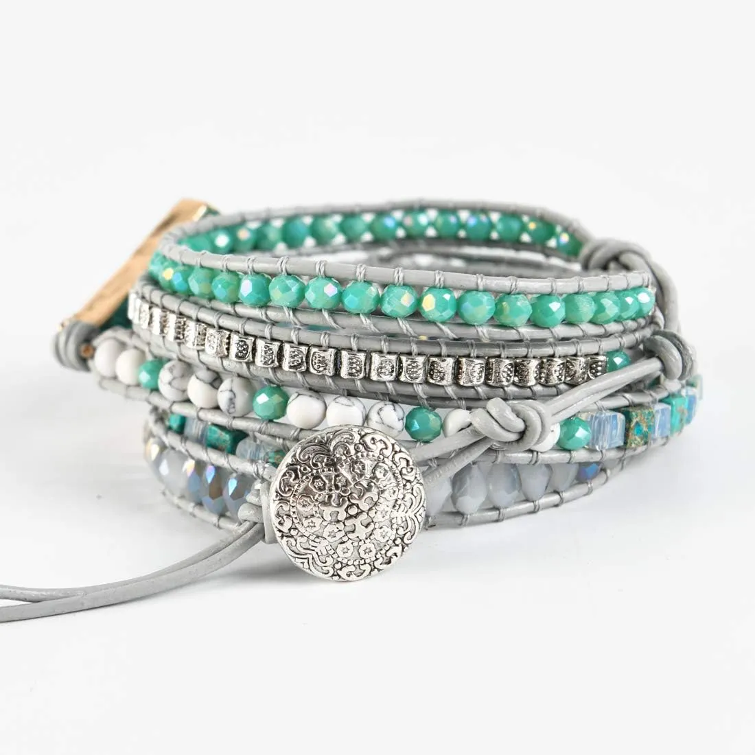 YGLINE Boho Handmade Wrap Leather Tube Crystal Stone Bracelet for Women