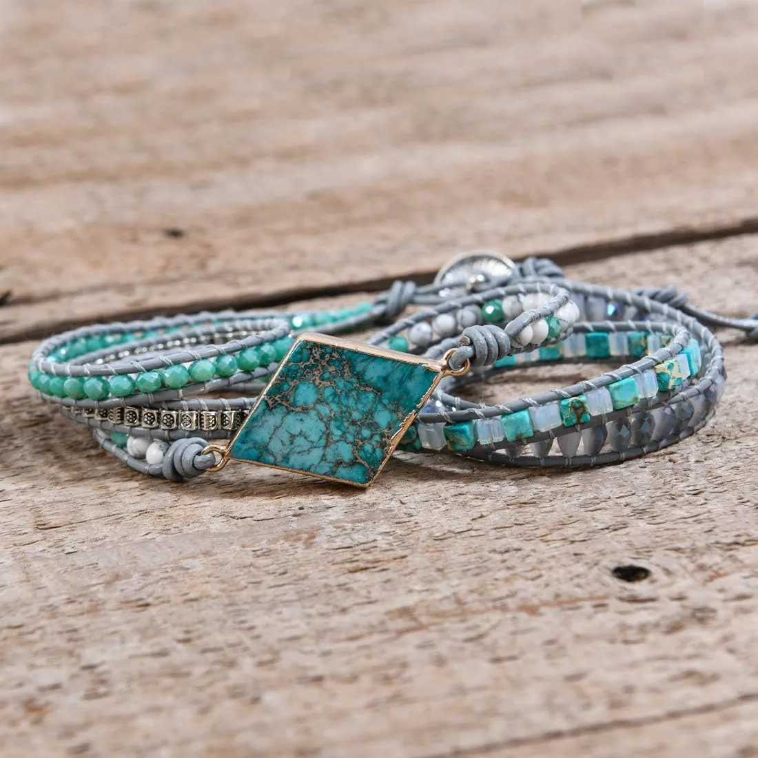 YGLINE Boho Handmade Wrap Leather Tube Crystal Stone Bracelet for Women