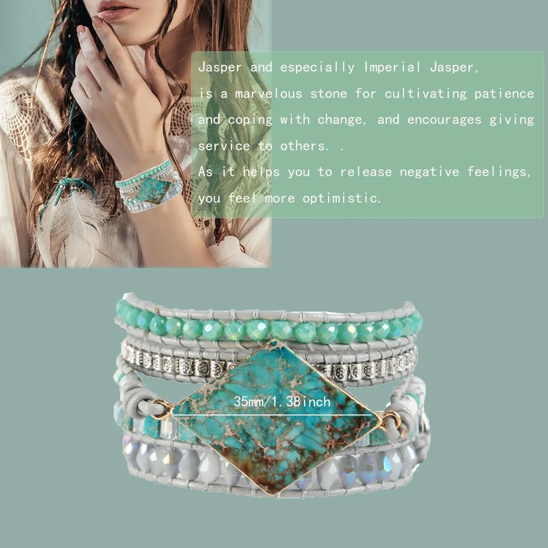 YGLINE Boho Handmade Wrap Leather Tube Crystal Stone Bracelet for Women
