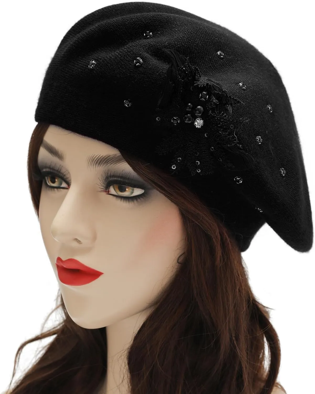 ZLYC Womens French Beret hat, Reversible Solid Color Cashmere Mosaic Warm Beret Cap for Girls