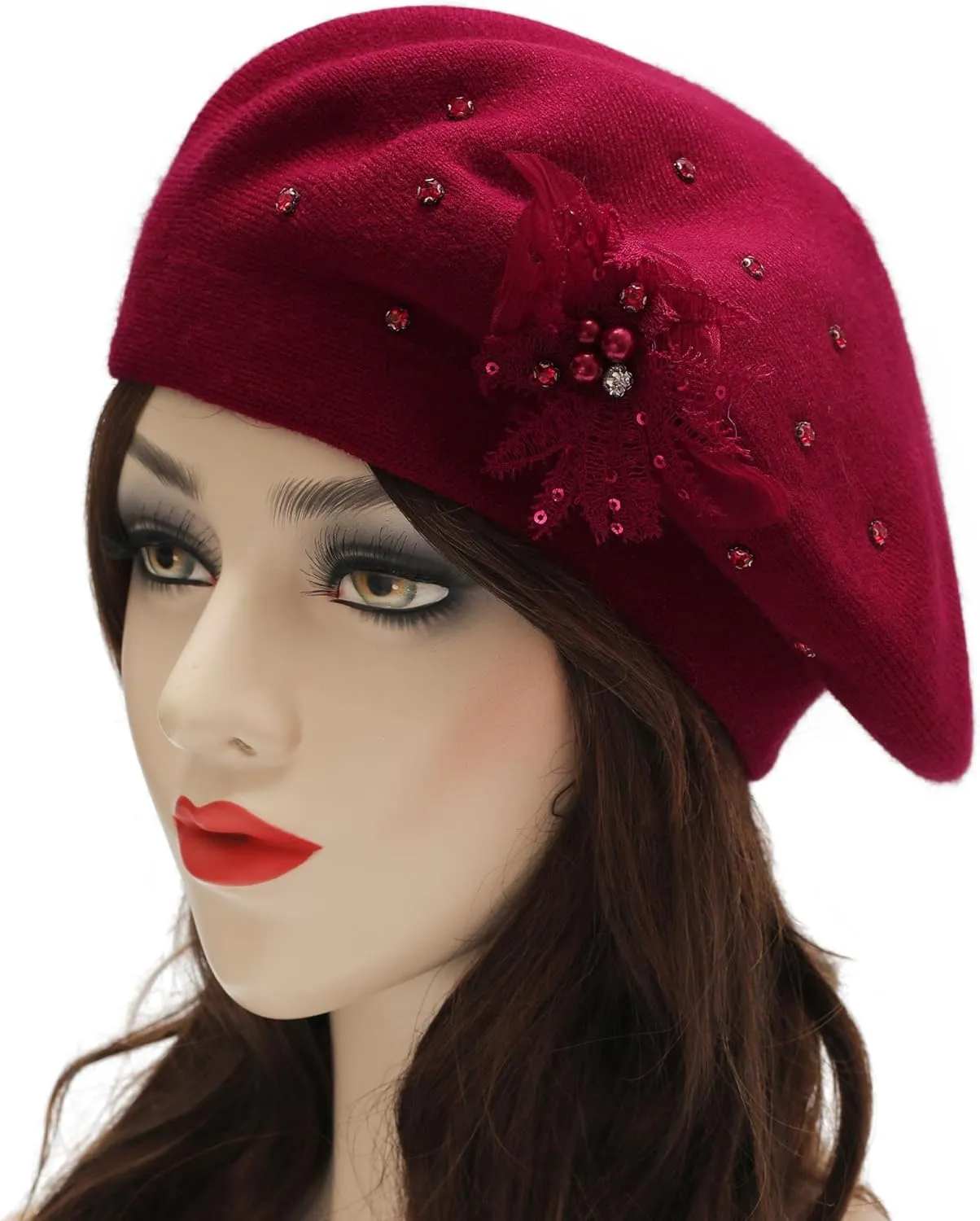 ZLYC Womens French Beret hat, Reversible Solid Color Cashmere Mosaic Warm Beret Cap for Girls